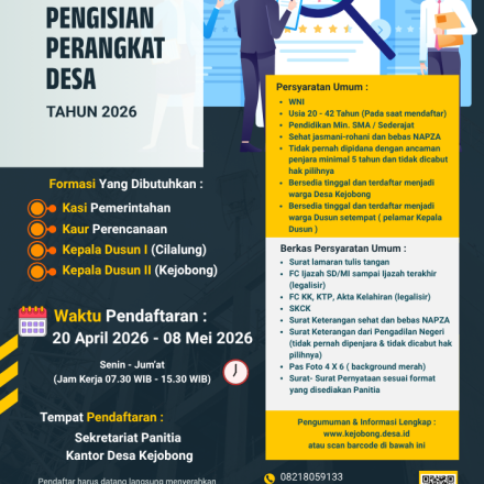 Pengumuman Seleksi Pengisian Perangkat Desa Kejobong